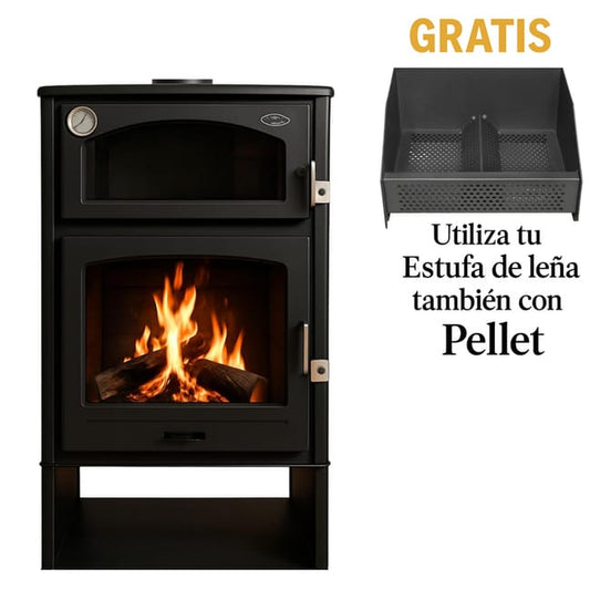 Estufa de Leña con Horno + Convertidor a pellets